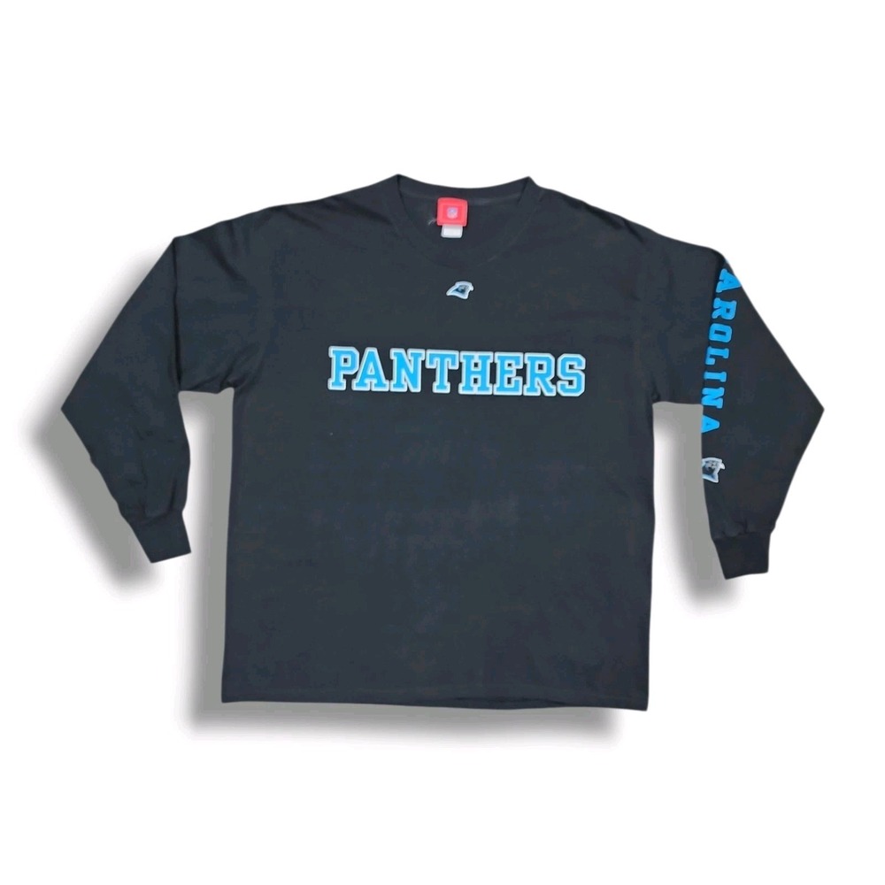 Carolina Panthers NFL Y2K Black Spell Out Long Sleeve Football Shirt Men's XL